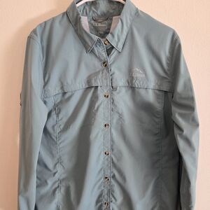 L.L. Bean Women's Large Hiking Outdoor Fishing Button-Up Shirt UPF Vented
